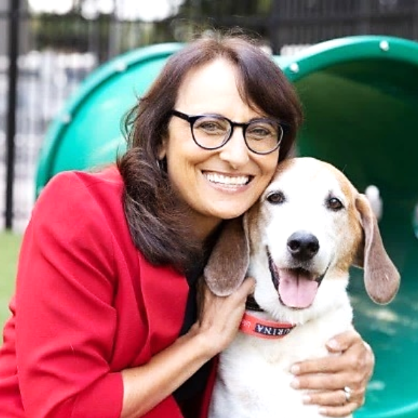 Christina Lawrence with dog at Purina