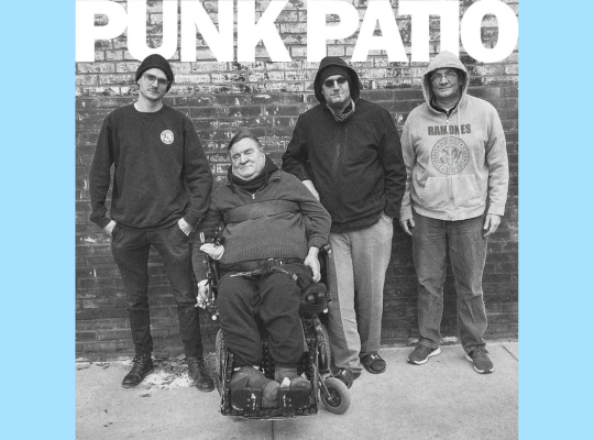 Steve and friends recreating the Ramones album cover for their trivia team called Punk Patio.