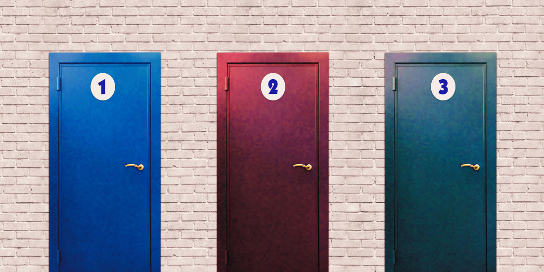 Choice of three doors to open.
